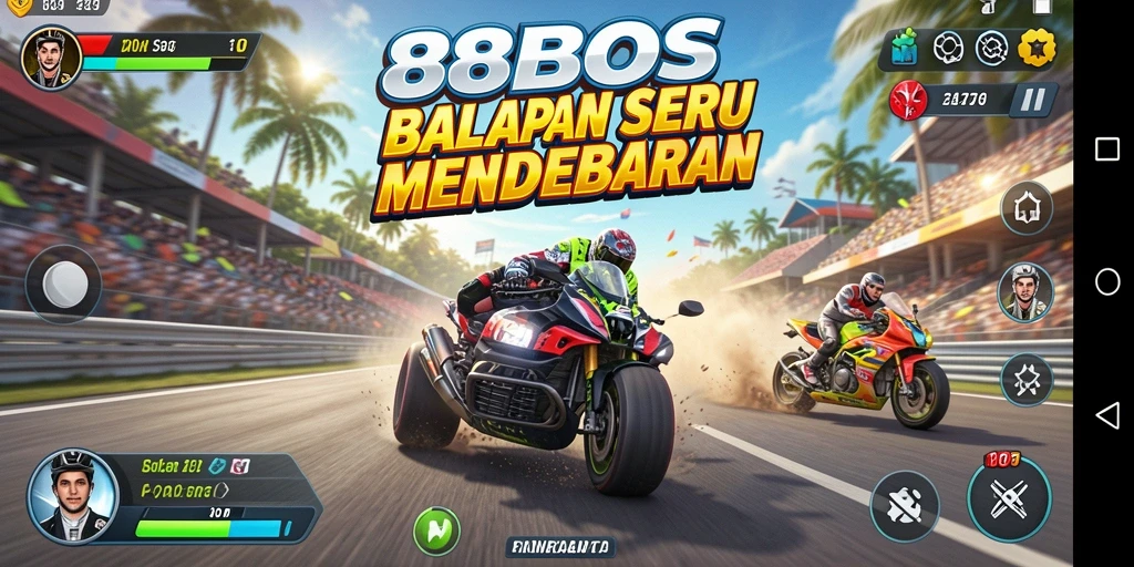 Tampilan gameplay menegangkan dengan mobil balap kecepatan tinggi.
