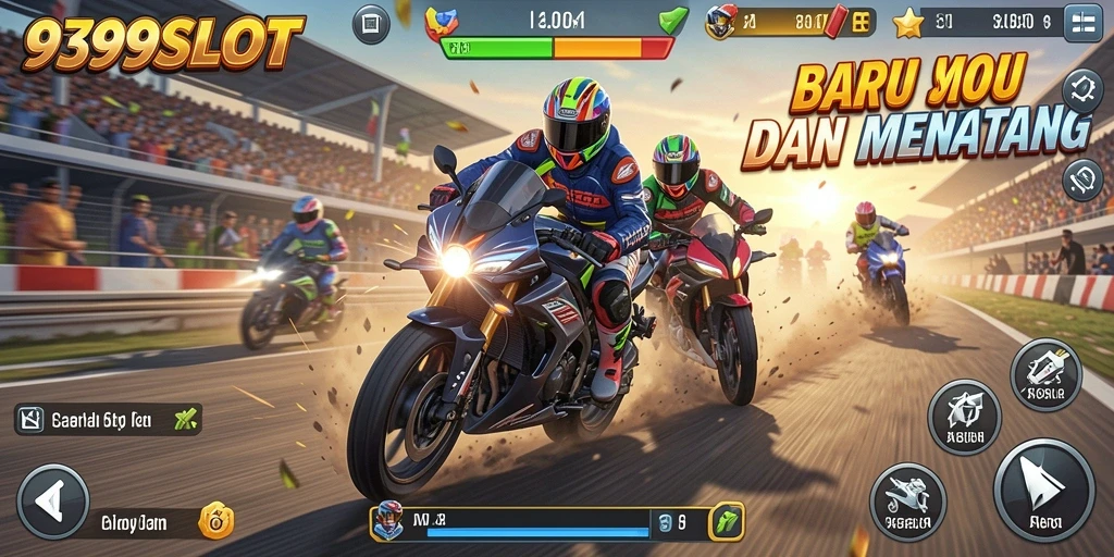 Tampilan utama gameplay 9399SLOT yang menampilkan aksi balapan motor.
