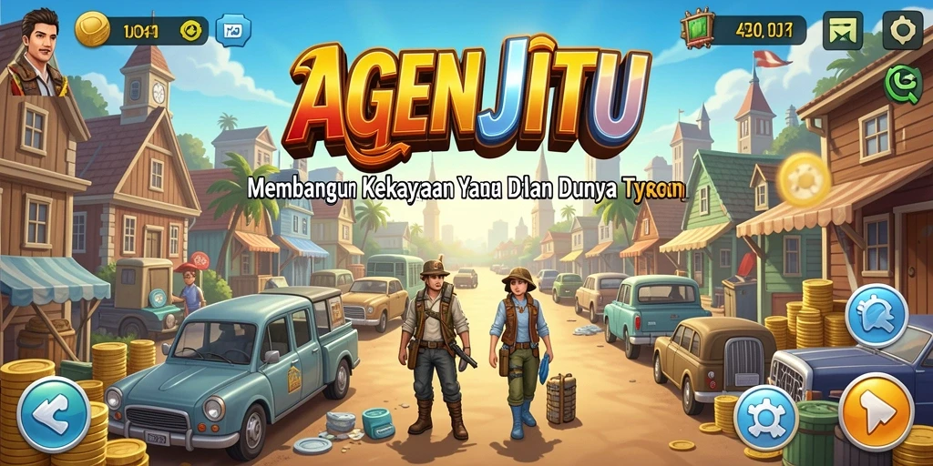 Tampilan gameplay AGENJITU menampilkan aktivitas bisnis yang seru.