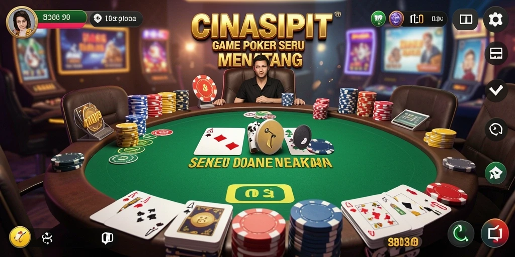 Tampilan antarmuka permainan Poker yang menarik dan interaktif.