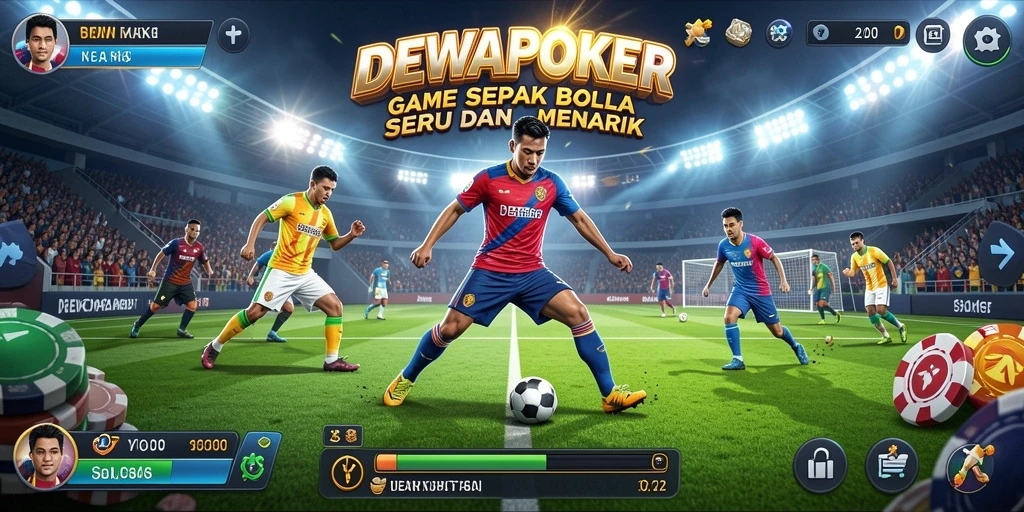 Screenshot DEWAPOKER menampilkan aksi seru permainan sepak bola.