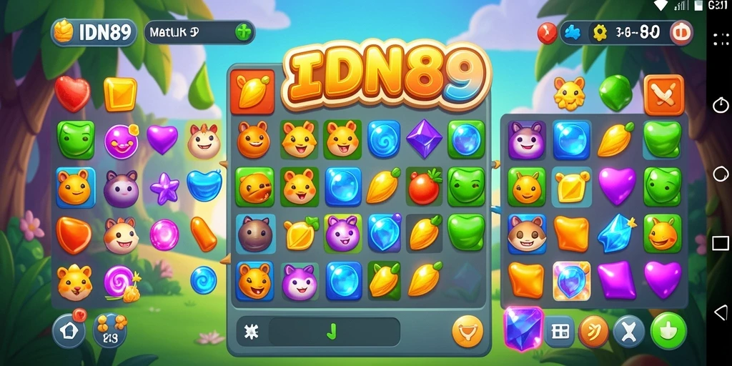 Tampilan gameplay spektakuler dari IDN89 dengan permata berwarna-warni.