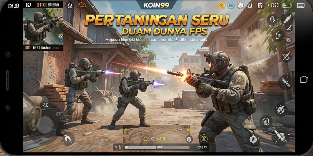 Screenshot KOIN99 menampilkan aksi menembak yang seru di medan perang.